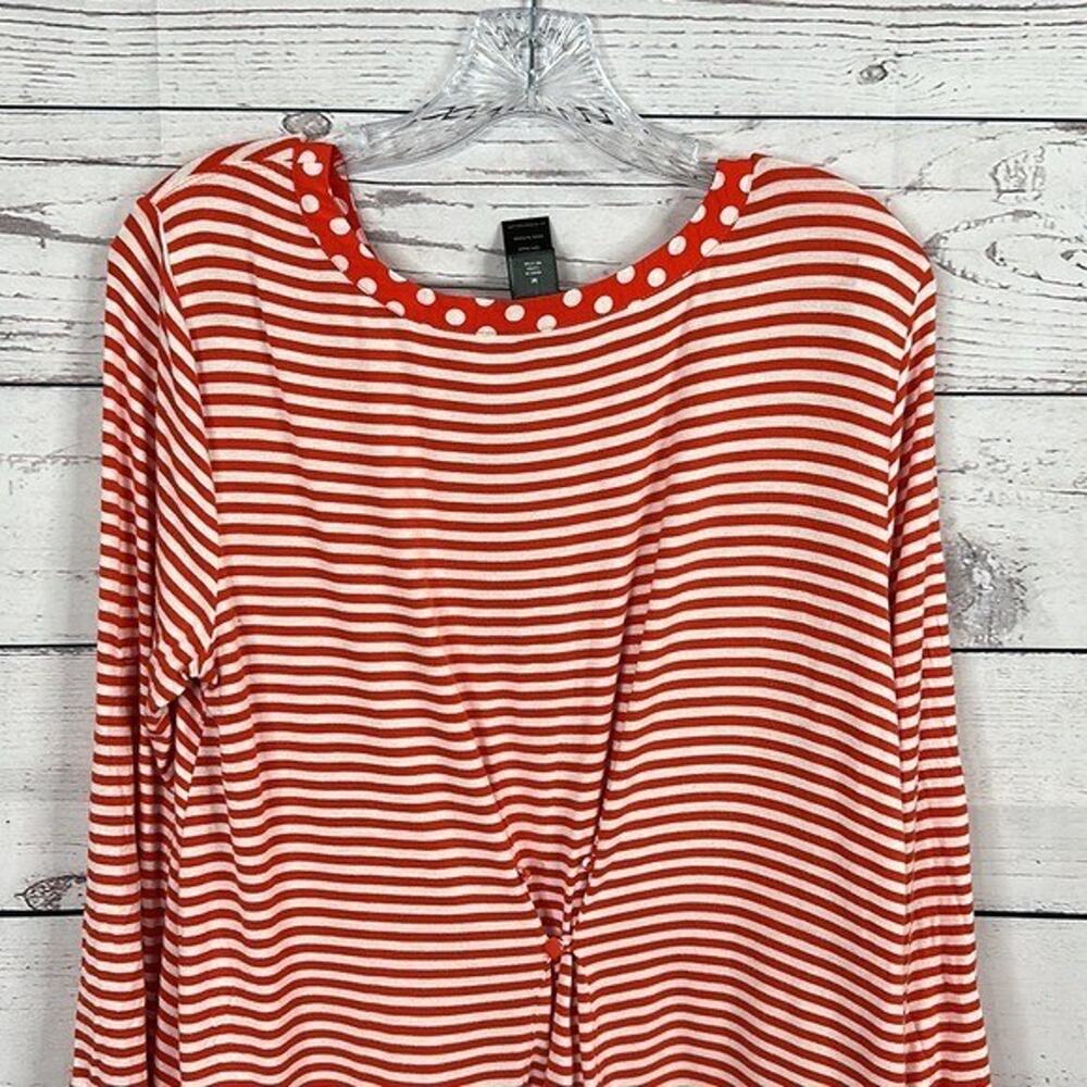 Ali Miles Top Shirt Womens Medium Orange White Stripe Polka dot Tunic Art Casual - Picture 8 of 12